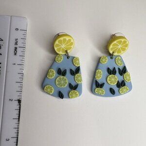 Lemon Dangling Earrings Blue And Yellow